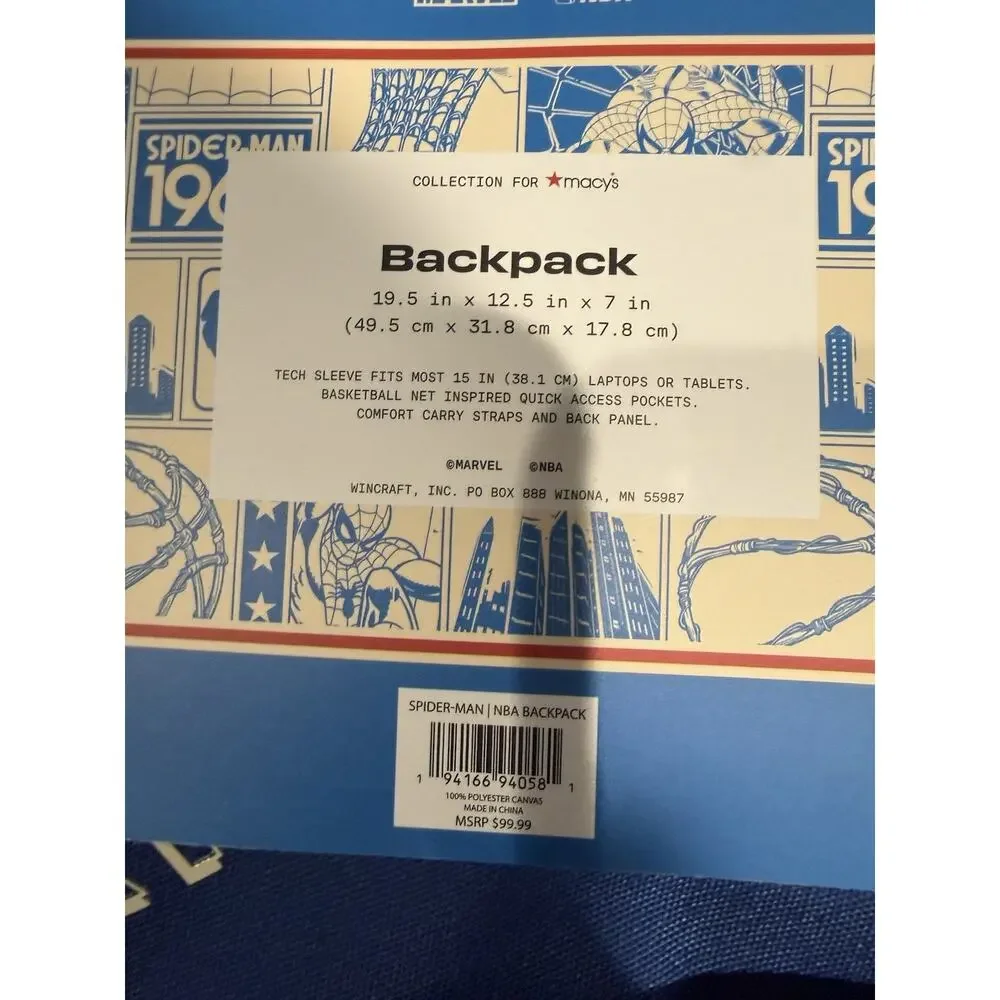 New Marvel/NBA Spider-Man Large Backpack Limited Edition Web Pockets MSRP $100